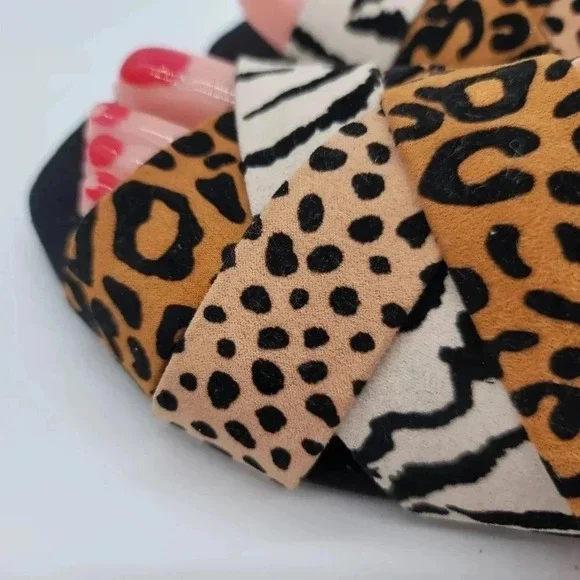 New Qupid Ladies Animal Print Leopard Sandals Slide On Sz 8 Shoes Brown Black - Picture 5 of 9